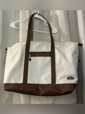 Vintage Samsonite Yacht Tote Bag Off White & Brown Canvas Travel Weekender